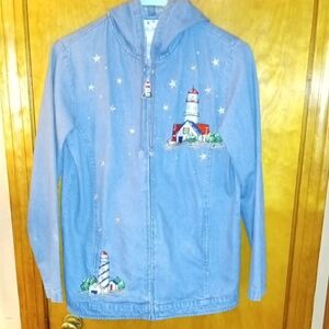 Quacker Factory Woman's Denim Jacket with Lighthouse Embroidery Size XS